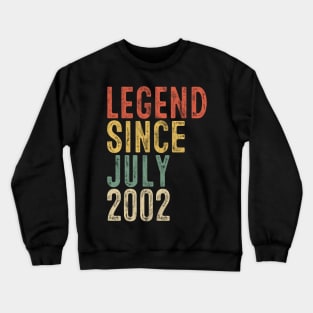 Legend Since July 2002 18th Birthday Gifts 18 Year Old Crewneck Sweatshirt